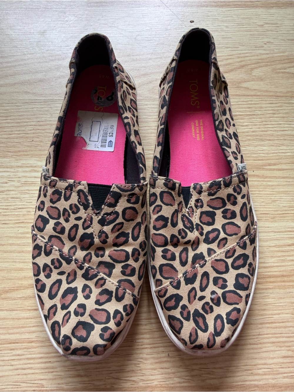 TOMS Leopard Print Slip-Ons with Pink Insole Size 8.5